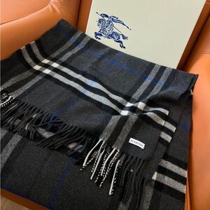 Burberry Charcoal and Blue Check Scarf